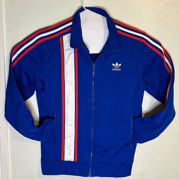 Adidas Sweat Jacket Mens Blue Medium Full Zip 3 Stripes Logo Zipper 90's - Picture 5 of 9